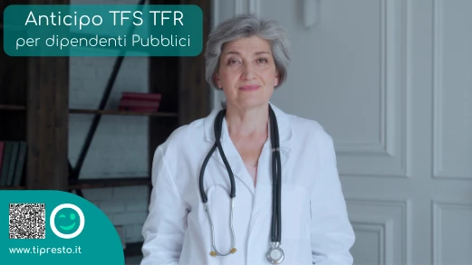 una neo pensionata pubblica con la scritta anticipo TFS TFR per dipendenti pubblici ed il logo TiPresto