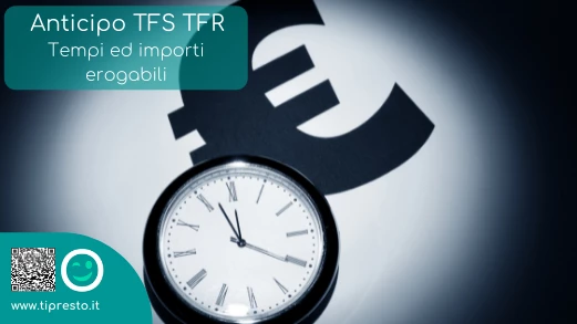 un orologio ed il simbolo € con la scritta anticipo tfs tfr tempi ed importi erogabili con il logo TiPresto 