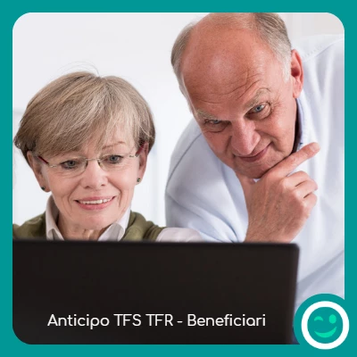 Due pensionati al computer che cercano di capire chi può avere l'anticipo del tfs con la scritta anticipo tfs tfr: Beneficiari ed il logo TiPresto