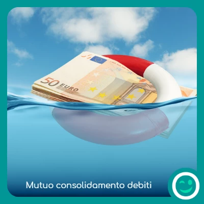 L'immagine rappresenta un salvagente e delle banconote con la scritta mutuo consolidamento debiti ed il logo TiPresto