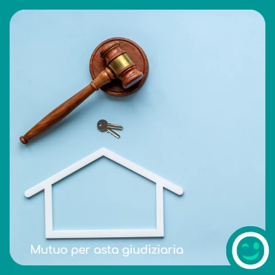 L'immagine rappresenta una casa venduta all'asta con la scritta mutuo per asta giudiziaria ed il logo TiPresto